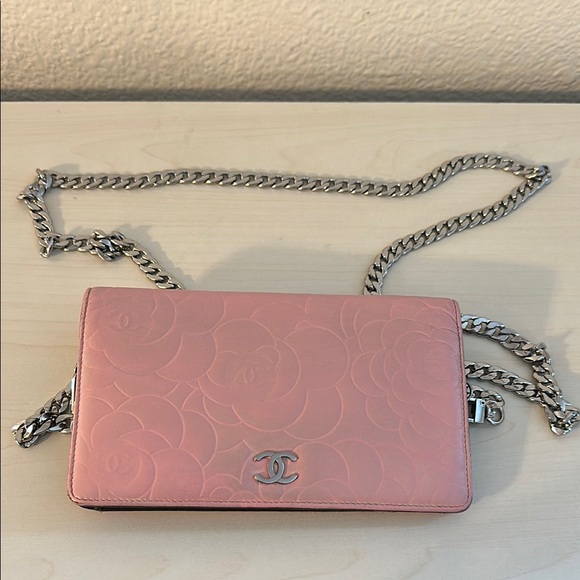 Chanel Pink Camelia Wallet with Chain - Picture 1 of 14